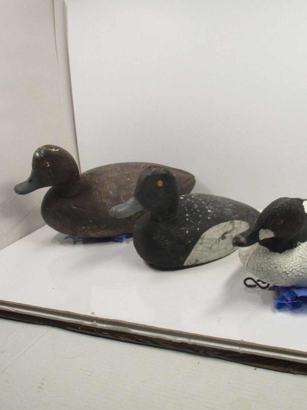3 Vintage Decoy Ducks Carved Wood, Styrofoam & Plastic Duck